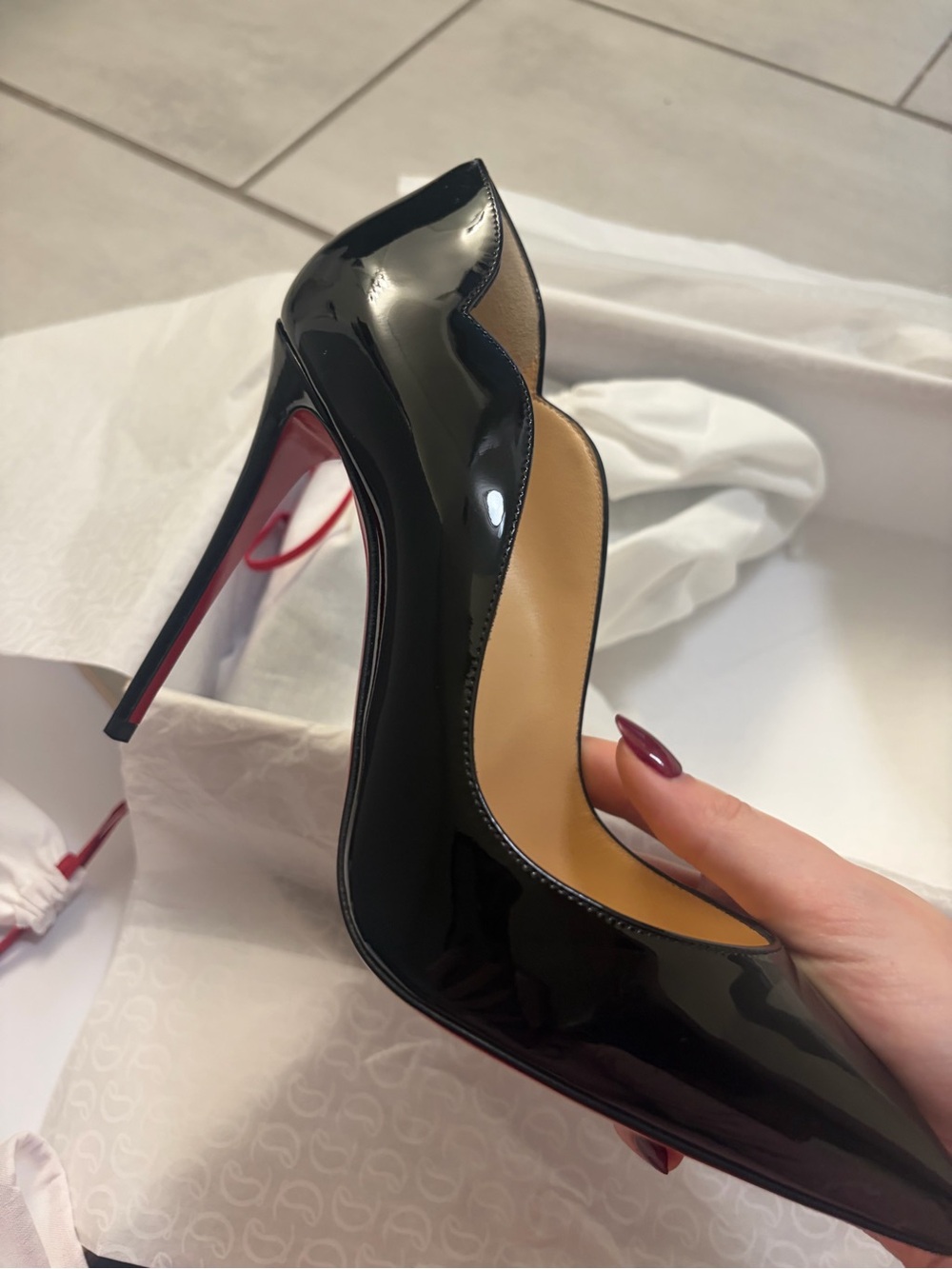 Christian Louboutin Black Patent Leather Pointed Stiletto with Red Sole